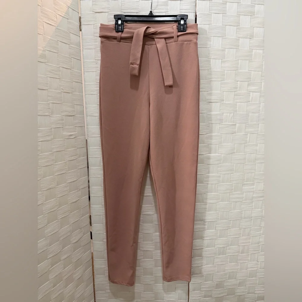 PrettyLittleThing Blush Pink High Waisted Tie Waist Skinny Pants Size 4